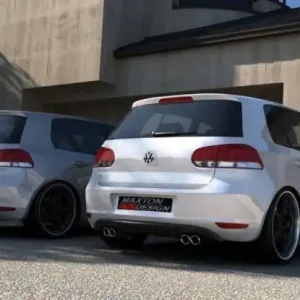 Jen Po Omezenou Doba Maxton Design Spoiler zadního nárazníku s výřezem na 2 dvojité koncovky výfuku VW Golf VI- texturovaný plast VW-GO-6-RS2T
