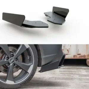 Horká Nabídka Maxton Design Zesílené boční lišty zadního nárazníku Racing s křidélky Audi RS3 (8V) Sportback - lesklá černá AURS38VCNC-RSD1B+RSF1G