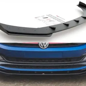 Hit Sezóny Maxton Design Zesílený spoiler předního nárazníku Racing s křidélky VW Polo Mk6 GTI - černý + lesklá křidélka VWPO6GTICNC-FD3B+FSF1G
