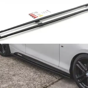 Nová Kolekce Maxton Design Zesílené prahové lišty Racing BMW M135i / M140i F20 V.2 - červeno-černá BM1F20FMCNC-SD2BRB