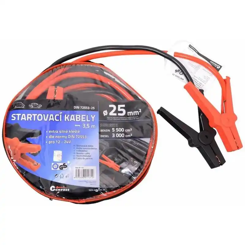 Startovací kabely 25 délka 3,5m TÜV/GS DIN72553 Vysoce Kvalitní