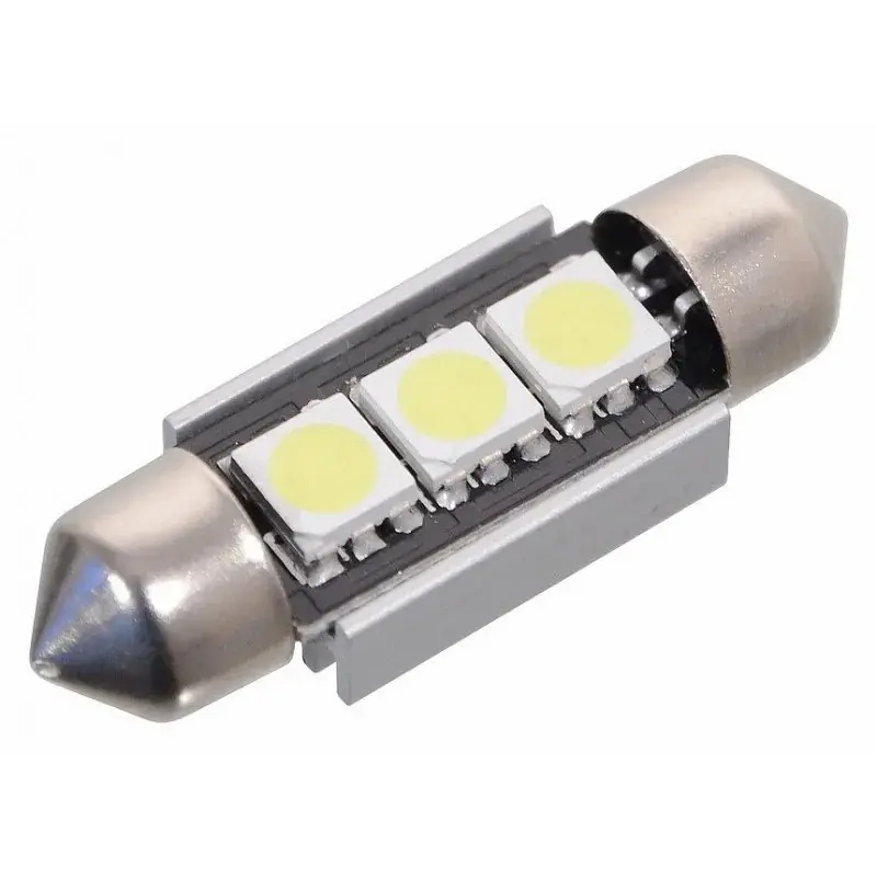 Časově Omezené Žárovka 3 SMD LED 12V suf. SV8.5 38mm s rezistorem CAN-BUS ready bílá